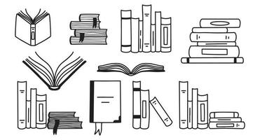 conjunto de livros em estilo doodle. pilhas de livros. dia mundial do livro. ilustração vetorial. vetor