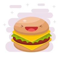 ícone de hambúrguer kawaii colorido. ilustração plana de burger.vector a sorrir. ícone, adesivo. vetor