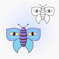 desenho vetorial de uma borboleta. ilustração em vetor plana. ícone, adesivo. ilustração dos desenhos animados. página para colorir.