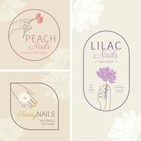 logotipo de beleza de nail art com arte de linha de flores vetor