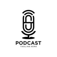 podcast de logotipo gráfico de vetor de ilustração em estilo de linha moderno