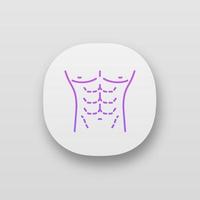 ícone do aplicativo de cirurgia de contorno corporal masculino. coolsculpting. abdominoplastia masculina. abdominoplastia masculina. cirurgia plástica para homens. interface de usuário ui ux. web ou aplicativo móvel. ilustração vetorial isolada vetor