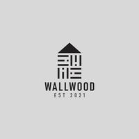 construção de casa de logotipo com ilustração de design de logotipo em forma de ícone de parede de madeira vetor