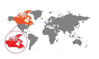 foco do mapa do Canadá. mapa do mundo isolado. isolado no fundo branco. ilustração vetorial. vetor