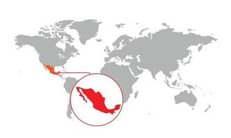 foco do mapa do méxico. mapa do mundo isolado. isolado no fundo branco. ilustração vetorial. vetor