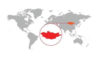 foco do mapa da mongólia. mapa do mundo isolado. isolado no fundo branco. ilustração vetorial.
