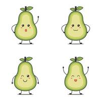 vetor fofo de personagens de desenhos animados de abacate. gráfico de ilustração de desenhos de mascote de frutas de abacate vegetais engraçados