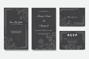 modelos de cartão de convite de casamento minimalista com conjunto de design de elementos florais vetor