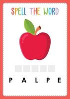 planilha de ortografia encontre o jogo de letras que faltam para crianças com frutas vetor