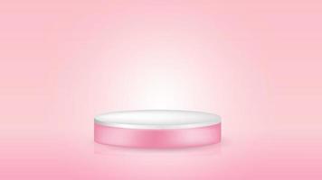 pódio 3d simples com fundo rosa. palco branco para apresentação do produto em um banner. luz suave em um pedestal de cena mínimo. maquete da plataforma de prêmios vetor