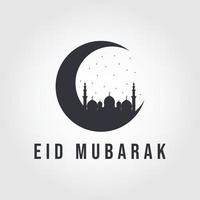 eid mubarak design islâmico da lua e silhueta de cúpula da mesquita com padrão. vetor