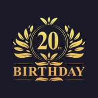 logotipo de aniversário de 20 anos de luxo, celebração de 20 anos. vetor