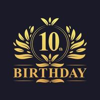 logotipo de aniversário de 10 anos de luxo, celebração de 10 anos. vetor