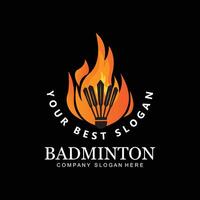 vetor de ícone de logotipo de badminton, jogador de esportes, usando raquete, conceito retrô premium