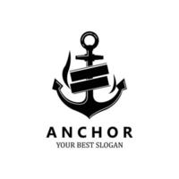 vetor de ícone de logotipo de âncora de navio, porta, ilustração de design retrô