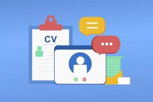 modelo de página de destino da agência de recrutamento. entrevista de emprego on-line, processo de contratação de emprego, escolha de candidato, pesquisa de conceito de emprego. cv, currículo e vaga. Ilustração em vetor 3D para web banner.