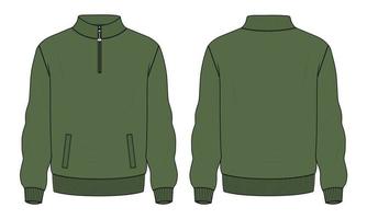 jaqueta de manga comprida técnica de moda plana esboço ilustração vetorial modelo de cor verde vistas frontal e traseira.