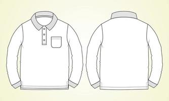 camisa polo de manga comprida com bolso técnico moda esboço plano ilustração vetorial modelo vistas frontal e traseira.