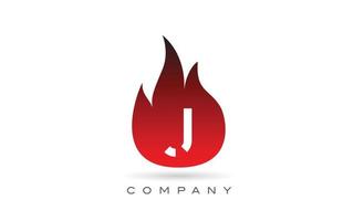 j fogo vermelho chamas alfabeto letra design de logotipo. modelo de ícone criativo para negócios e empresa vetor