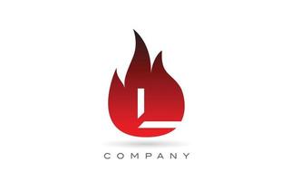 l fogo vermelho chamas design do logotipo da letra do alfabeto. modelo de ícone criativo para negócios e empresa