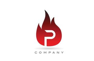 p fogo vermelho chamas alfabeto letra design de logotipo. modelo de ícone criativo para negócios e empresa vetor
