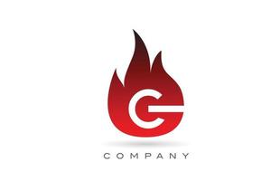 g fogo vermelho chamas design do logotipo da letra do alfabeto. modelo de ícone criativo para negócios e empresa vetor