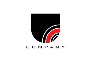 u design de ícone do logotipo da letra do alfabeto geométrico preto e vermelho. modelo criativo para negócios e empresa vetor
