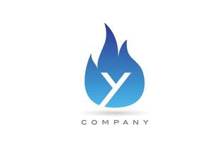y fogo azul chamas design do logotipo da letra do alfabeto. modelo de ícone criativo para empresa e negócios vetor