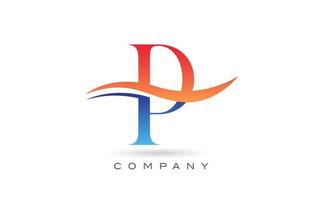 design de logotipo de letra de alfabeto laranja azul p com swoosh. modelo de ícone criativo para empresa vetor