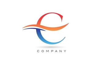 design de logotipo de letra de alfabeto laranja azul c com swoosh. modelo de ícone criativo para empresa vetor