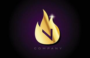 ouro dourado chamas n design de logotipo de letra do alfabeto. modelo de ícone criativo para negócios e empresa