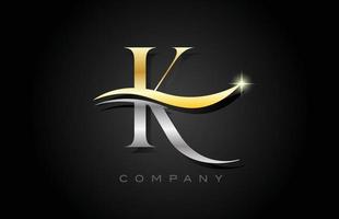 design de logotipo de letra do alfabeto cinza ouro k. modelo de ícone criativo para negócios e empresa vetor