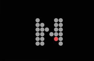 n pontilhado design de logotipo de ícone de letra do alfabeto cinza vermelho. modelo criativo para negócios e empresa com ponto vetor