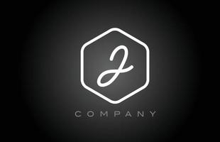 design de ícone do logotipo da letra do alfabeto j preto e branco do hexágono. modelo criativo para empresa e negócios vetor