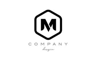 design de ícone do logotipo da letra do alfabeto m preto e branco com hexágono. modelo criativo para negócios e empresa vetor