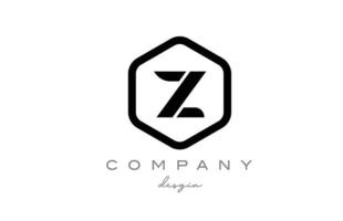 design de ícone do logotipo da letra do alfabeto z preto e branco com hexágono. modelo criativo para negócios e empresa vetor
