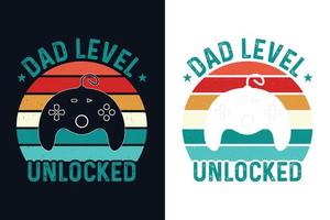 nível de pai desbloqueado retro vintage gamer design de camiseta para o dia dos pais vetor