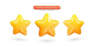 três estrelas classificação ilustração vetorial 3d realista