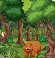 cena da floresta com animais selvagens vetor