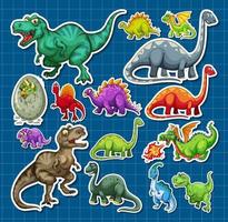 conjunto de adesivos de diferentes personagens de desenhos animados de dinossauros vetor