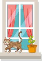 um gato andando na janela estreita vetor