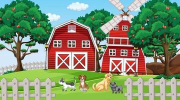 conjunto de diferentes animais domésticos na fazenda vetor