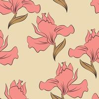 design de padrão sem emenda de flores modernas de íris. sem costura padrão com flores e folhas da primavera. fundo desenhado à mão. padrão floral para papel de parede ou tecido. azulejo botânico. vetor