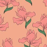 design de padrão sem emenda de flores modernas de íris. sem costura padrão com flores e folhas da primavera. fundo desenhado à mão. padrão floral para papel de parede ou tecido. azulejo botânico. vetor