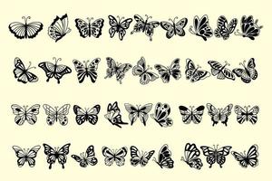 definir pacote de mega coleção linda borboleta borboletas animal silhueta desenhada à mão ilustração de clipart doodle vetor