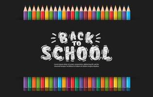 fundo de design vetorial de lápis de cor, de volta ao conceito de escola com banner de giz de cera colorido vetor