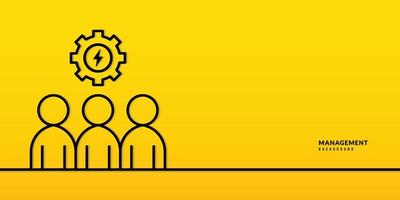 trabalho em equipe empresário com ícone de configuração em fundo amarelo. gerenciamento de projetos e conceito de processamento. planejamento e estratégia de negócios vetor