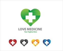 designs de logotipo de medicina de amor cruzado vetor