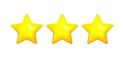 três estrelas amarelas cores brilhantes. conceito de feedback de classificação do cliente do cliente sobre o funcionário do site. projeto 3d realista. para aplicativos móveis. ilustração vetorial vetor