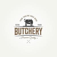 design de logotipo de açougue de bife de carne de gado angus vetor